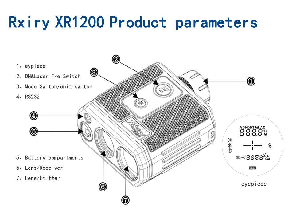 Rxiry Xr1200 1200m High Accuracy Laser Rangefinder for Industrial Horizontal Distance Slope Distance